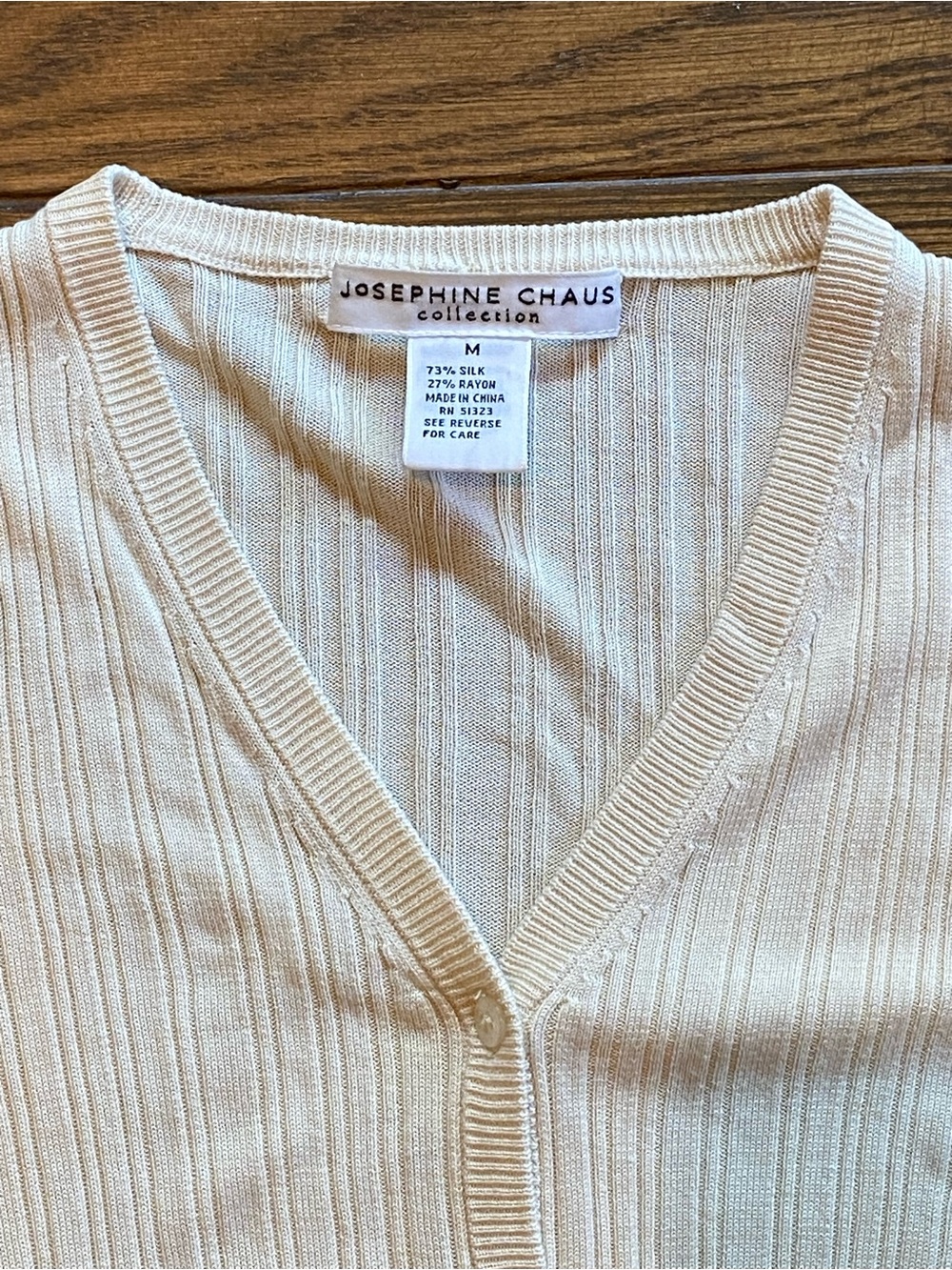 Cream Ribbed V-Neck Button Up Cardigan - Picture 3 of 4